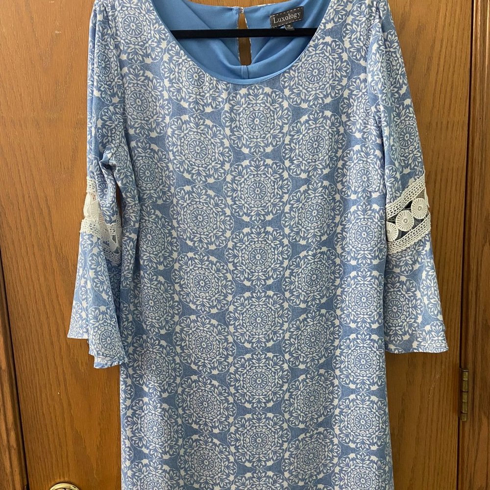 Blue with white pattern mini dress